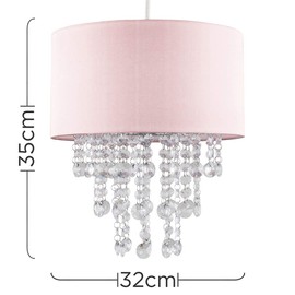 MiniSun Modern Pink Cylinder Ceiling Pendant Light Shade with Clear Acrylic Jewel Effect Droplets