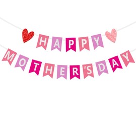 FHGG Happy Mother's Day Banner Decorations Glitter Pink Best Mom Ever Mom's Garland Sign Bunting Mothers Family Photo Backdrop for Decor Party Supplies