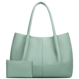 KKXIU Tote Bag for Women Vegan Leather Shoulder Purse Large Capacity Travel Bag (Light Green)