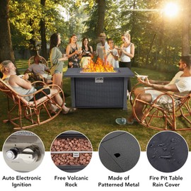 44 Inch Propane Fire Pit Table, 50000BTU Rectangle Fire Table with Cover & Rain Cover, Sturdy Steel and Iron Fence Surface, CSA Safety Certified, Companion for Your Garden (44inch)