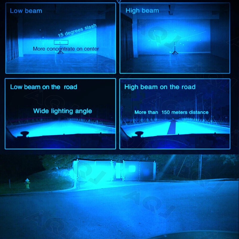 AQJ 9005 9006 LED Headlights Kit Combo Bulbs Blue 8000K