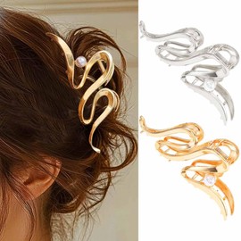 Unicra Silver Gold Fun Claw Clips Beads Hair Clips Metal Funky Hair Claw Clip Hair Accessories for Women (Pack of 2) (Silver & Gold)