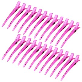 24 Packs Duck Bill Clips, Bantoye 3.35 Inches Rustproof Metal Alligator Curl Clips with Holes for Hair Styling, Hair Coloring, Bright Pink