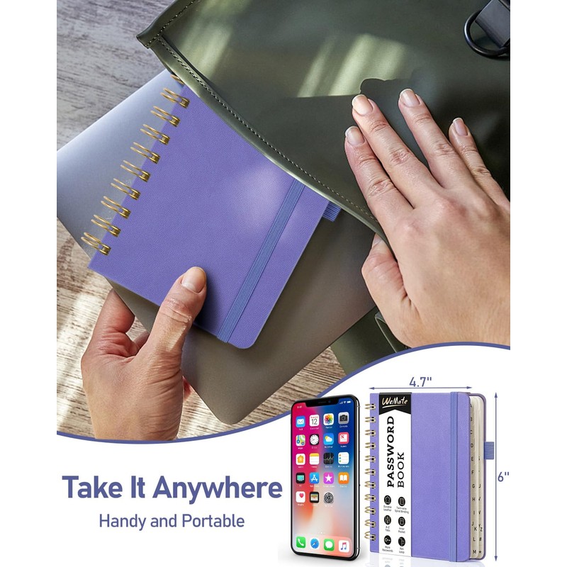 WEMATE Password Book with Alphabetical Tabs, Spiral Password Keeper Book