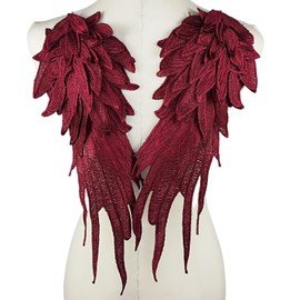 Carytalee 1 Pair 3D Embroidery Large Angel Wing Applique Lace Trim Sewing Patch for Wedding Bridal Dress Clothes Decor DIY Craft Sewing Accessories Wine Red,15.3" x 5.9"Inch