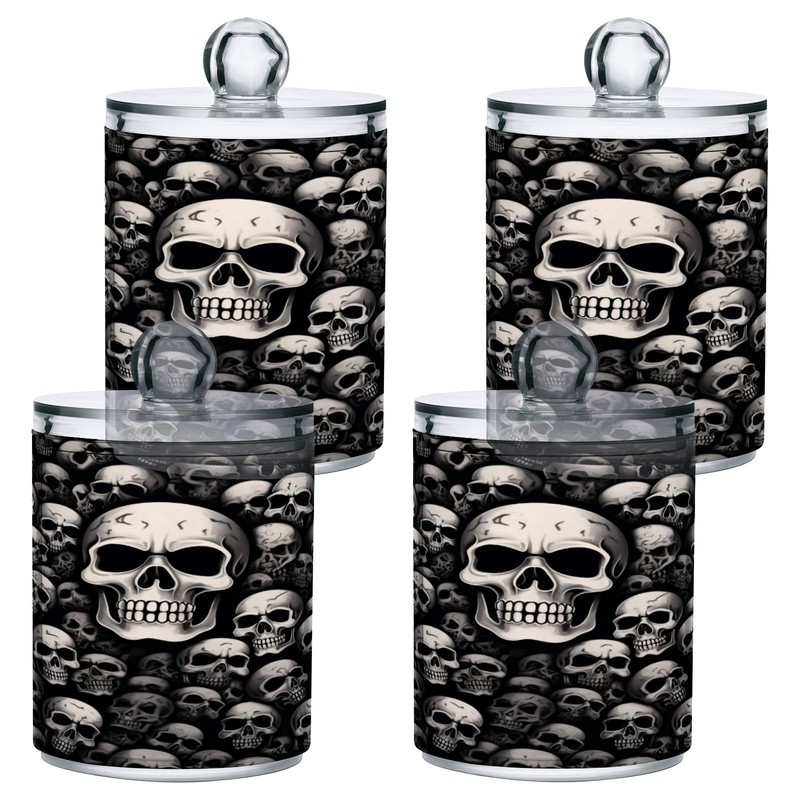 Zhirexin Black Skull 2PC Airtight Transparent Glass Storage Jar, Food