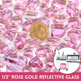 GasSaf 1/2 Inch Fire Glass Reflective Tempered Fireglass Cut Crushed FireGlass for Fire Pit, Fireplace, Replaces Existing Gas Logs & Lava Rocks(20 Pound)(Rose Gold Reflective)