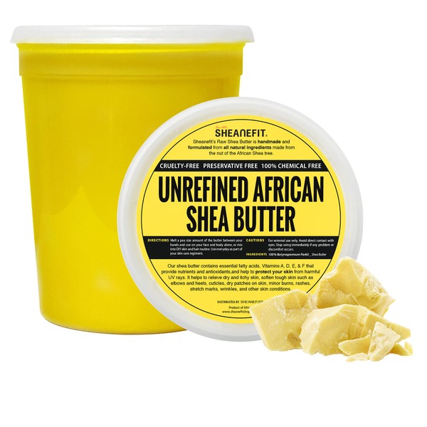Sheanefit Raw Unrefined African Shea Butter - 8oz, 14oz, 28oz Containers (Yellow - 32 oz)