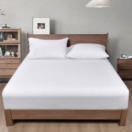 PHF 100% Garment Washed Cotton Fitted Sheet Queen Size - Cozy Cloud Soft Linen Like Bottom Sheet Only with Elastic Deep Pockets, Easy Fit Breathable Warm not Shrink,60"x 80",White,No Pillowcase