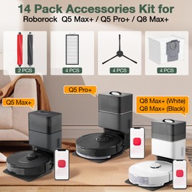 Q5 Max+ Accessories for Roborock Q5 Max+, Q5 DuoRoller+, Q5 Pro+, Q8 Max+ Robot Vacuum Cleaners, Replacement Parts Include Dual Roller Brush, 4 Side Brushes, 4 Washable Filter, 4 Disposable Dust Bag