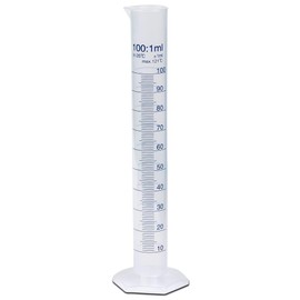 100ml Plastic Graduated Cylinder, Printed Graduations, Single Metric Scale, Polypropylene, Karter Scientific 237L2 (Single)