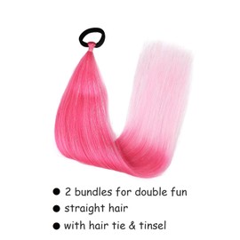 NOTICEME Ombre Pink Ponytail Extension with Hair Tie, Crazy Hair Day Accessaries Colored Hair Extensinos for Kids, Festival Rave Hair Extensions, Kids Ponytail Extension 2 Packs 25 Inch