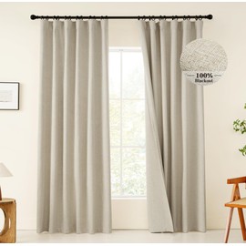 KangBang Extra Wide Linen Curtains Blackout 2 Panels Set-Back Tab Loop Pocket Pleated Floor to Ceiling Drapes for Patio Door, Full Light Blocking Burlap Farmhouse Morden Drapes, 72Wx84L
