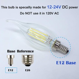 OPALRAY 12V - 24V DC Low Voltage LED Candle Bulb, 4W 400Lm, 6000K Cool White Light, 40W Incandescent Replacement, Dimmable with DC 12V PWM Dimmer, Clear Glass Flame Tip, 12Volts Power Operated, 3-Pack