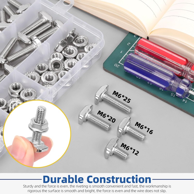 Glarks 80pcs M6 T Slot Drop-in Bolt with Hexagon Flange