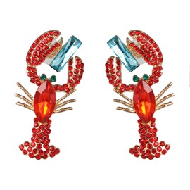 Crayfish Earrings for Women Rhinestone Lobster Earrings Crystal Animal Drop Dangle Earrings Summer Beach Earrings Jewelry Gift for Girls