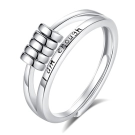 Vito 925 Sterling Silver Anxiety Fidget Ring for Women, Adjustable Spinner Band Rings Anti Anxiety Anillos with Rotatable Beads, I am Enough Ring Jewelry Gift for Mom Wife Daughters