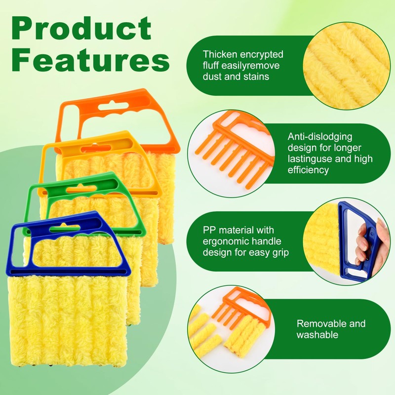 Blind Cleaner Duster Tool Set,4Pcs 7-Finger Microfiber Blind Duster