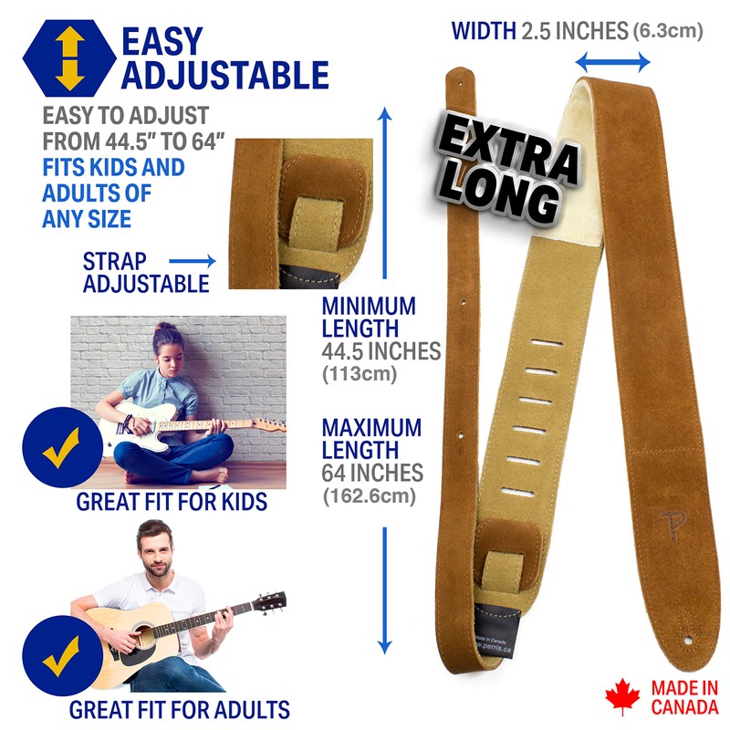 Perri's Leathers Ltd Guitar Strap, 2.5 Inch Wide Soft Suede,