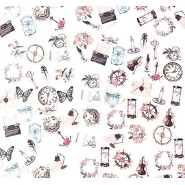 moin moin 2007sl28 Stickers, Flake Stickers, Retro, Antique, Butterfly, Letter, Bird, Key, Feather, Story, 92 Piece Set