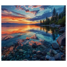 Lake Tahoe Landscape Jigsaw Puzzle 1000 Pieces Puzzles for Adults, Stunning Sunset Scenery Jigsaw Puzzles for Challenging Family Activity Games DIY Puzzle for Home Wall Decor - 20 x 27 Inches