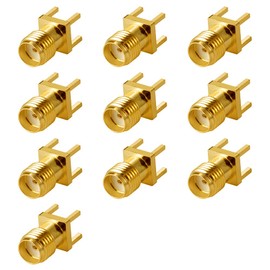 Vecys SMA Female Connector SMA Female PCB Panel Edge Mounting Plug with 4 Pins Stand Straight Connector Pack of 10