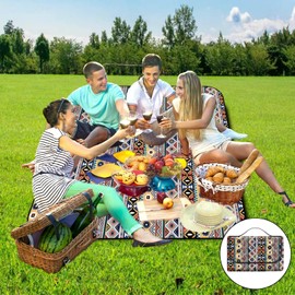 DUFFOBAN Picnic Blanket 80x80 Inch Waterproof Sandproof - Extra Large Collapsible Beach Mat for Outdoor, Camping, Travel - Portable Boho Design Gifts for Couple Women Family