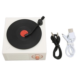 X10 Vinyl Record Player Style Bluetooth Speaker Old Fashioned Classic Style Bluetooth Speaker with 3 Input ModesWhite