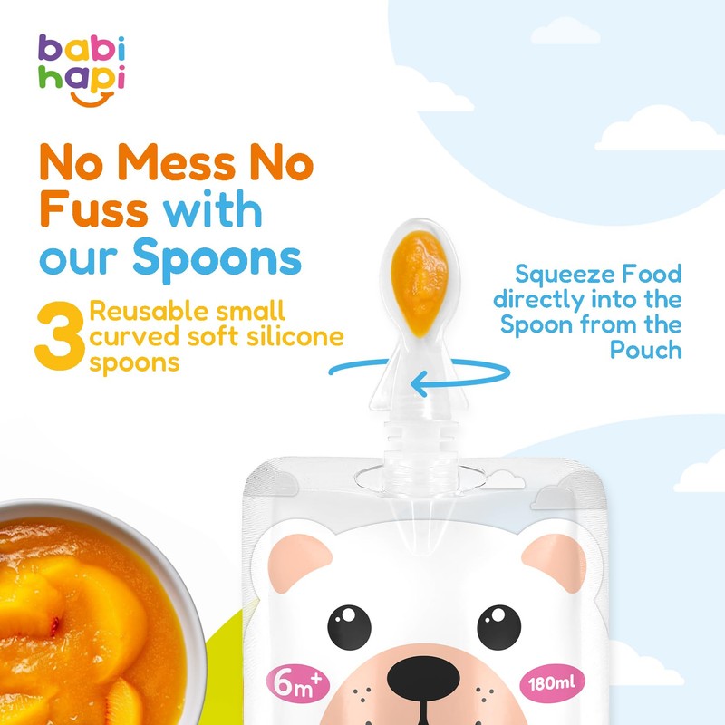 Babi Hapi Reusable Baby Food Pouches - 6 Pack Premium