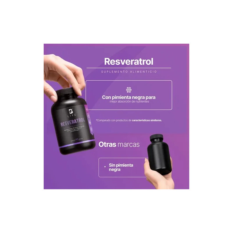 Resveratrol 60 Cápsulas B Life Con Semilla De Uva Sin