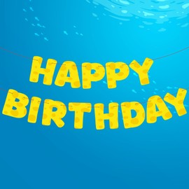 Colarr Birthday Banner Yellow Cartoon Sponge Themed Pre-strung Birthday Banner for Sponge Fans Party Decoration Supplies