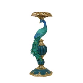 Peacock Pillar Candle Holders，Luxury Candlestick for Dinning Table Centerpieces,14 inch