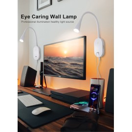 deeloop LED Wall Mount Reading Light for Bed, Reading Lamp with USB Output 5 Brightness Levels Touch Control Book Lights, 4000K Bedside Lamp Flexible Gooseneck, 2 Easy Install Options