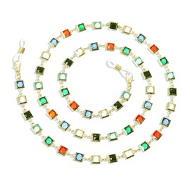 Yachu Full Rhinestone Eyeglass Chain for Women – Sparkly Glasses Holder Necklace, Stylish & Anti-Slip Strap for Sunglasses or Reading Glasses (Whole Square Beads-Gold)