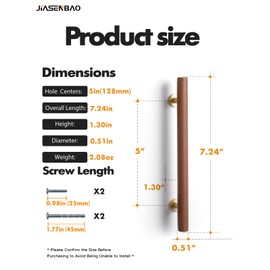 JIASENBAO Brown Leather Drawer Pulls 2 Pack 5" (128mm) Hole Center Leather Dresser knobs Pulls for Kitchen Drawers Bathroom Dressers Cabinet Knobs