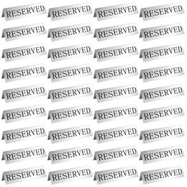 Metal Reserved Table Signs Reserved Sign Reserved Desk Signs Double Sided Table Stand Tents Sign Reserved Seating Signs for Wedding Restaurant Parties Ceremony, 5.91 x 3.15 Inch (Silver, 36 Pcs)