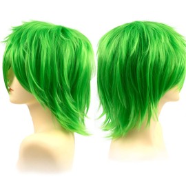 Yamel Anime Wig Green for Cosplay Party, Synthetic Layered Short Hair Wigs with Bangs, Pastel Wigs for Women Men Kids