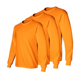 Fit In Basic Safety High Visibility Long Sleeve Construction Work Shirts for Men Medium, Safety Orange (3pk)