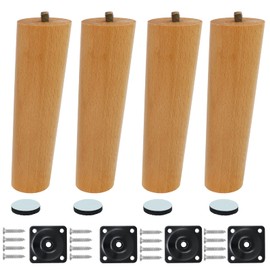 4 Pcs Wooden Furniture Legs,Solid Beech Wooden Sofa Legs Replacement Furniture Feet,Table Legs Dresser Legs with Mounting Plate,Screws and Anti Slip Mats (15 cm, Bevel)