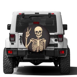 Foruidea Rock and Roll Skull Skeleton Bone Love Music Spare Tire Cover Dust-Proof Wheel Tire Cover Fit Trailer, RV, SUV and Many Vehicle 17 Inch