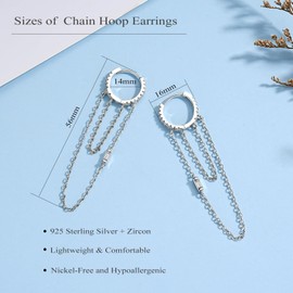 Loutade Silver Chain Hoop Earrings for Women, 925 Sterling Silver Hoop Earrings with Tassel Chain Dangle Earrings, Simple Cartilage Sleeper Hoop Tassel Chain Dangling Drop Chain Hoop Earrings Silver