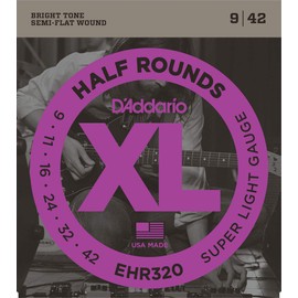 D'Addario Guitar Strings - XL Half Rounds Electric Guitar Strings - Semi-Flat Wound - Bright Tone, Smooth Feel, Reduced Finger Noise - EHR320 - Super Light, 9-42