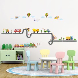 DECOWALL SG-2107 Construction Transportation on The Road Kids Wall Stickers Decals Peel and Stick Removable for Nursery Bedroom Living Room Art murals Decorations