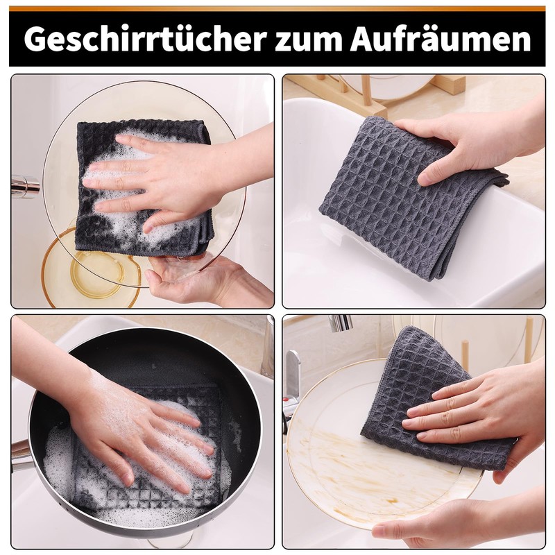 Moosfor Microfibre Cloths, Set of 6, Absorbent Lint-Free Kitchen Towels,