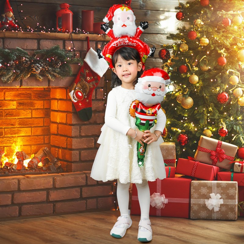 CINECE クリスマスカチューシャ スティックバルーン バルーンカチューシャ 手に風船を持つ Xmas 装飾 アルミホイルバルーン サンタクロース ヘラジカ