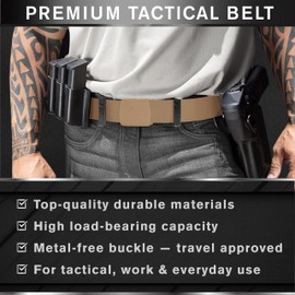 TECEUM Tactical Belt – Coyote B2 L – Heavy-Duty Military, Work, Hiking,Rigger, Utility, EDC Men’s Belts – Quick-Release – Nylon Web