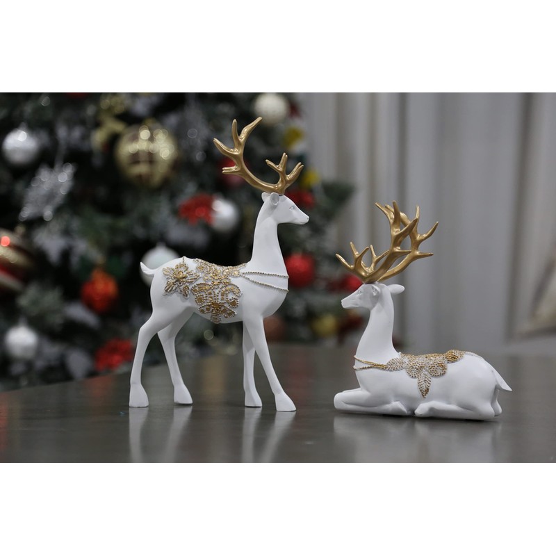 2 Pieces Elegant Christmas Reindeer Resin Statues for Home Decoration