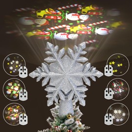 Christmas Tree Topper, Christmas Decoration Tree Top Snowflake 3D Projection Lamp with with 6 Projected Patterns,for Christmas Decorations Xmas New Year Holiday Party (Snowflake)