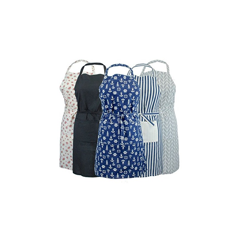 CrazyGadget® 100% Cotton Navy Nautical Apron Lightweight Unisex Chefs Cooks