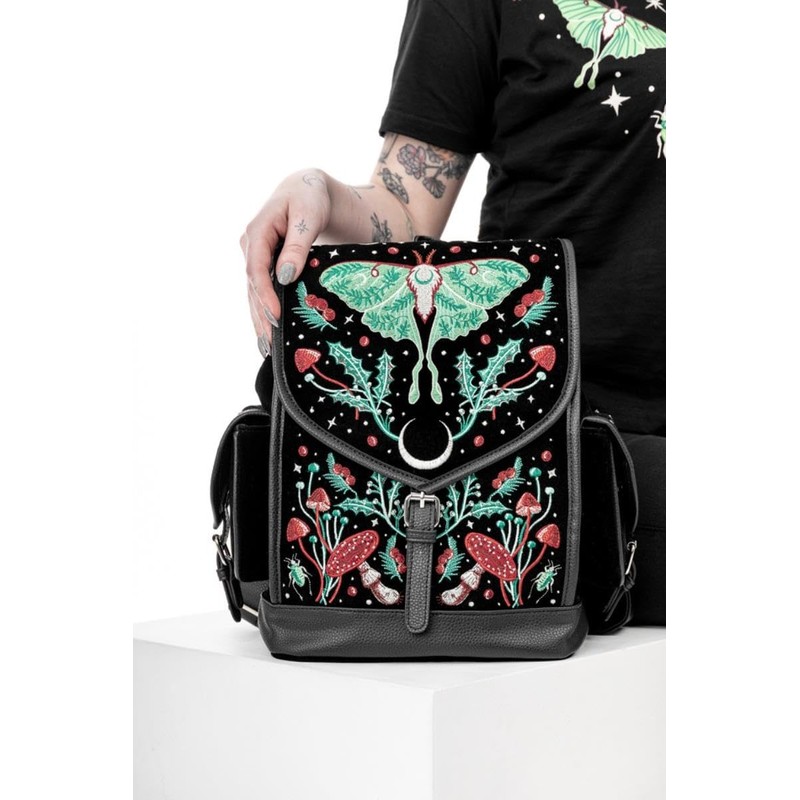 Restyle Autumnal Equinox Backpack Gothic Moth Mushroom Embroidered Bag